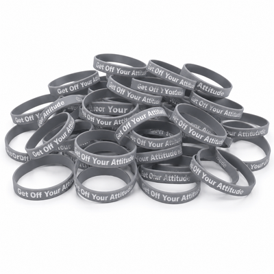New Get Off Your Attitude Wristband (Light Grey and White) 50 Pack