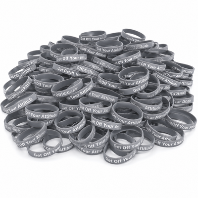 New Get Off Your Attitude Wristband (Light Grey and White) 100 Pack