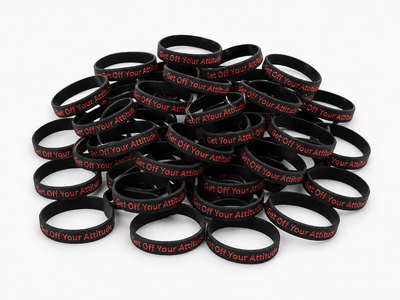 Get Off Your Attitude Wristband (Charcoal and Red) 30 Pack