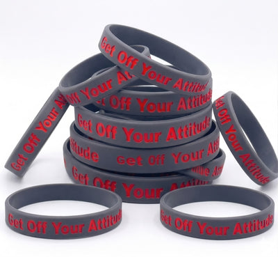 Get Off Your Attitude Wristband (Charcoal and Red) 10 Pack