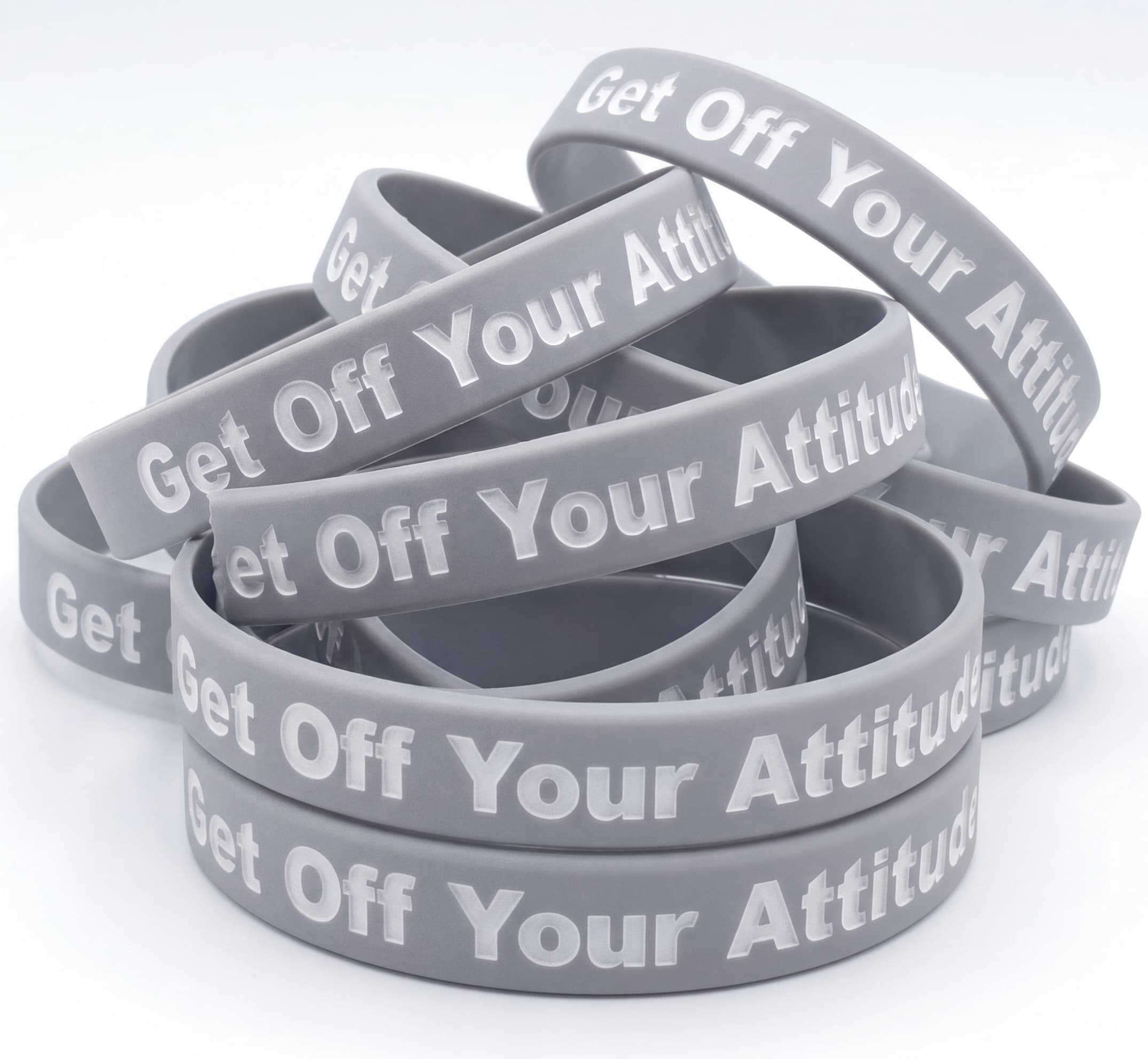 New Get Off Your Attitude Wristband (Light Grey and White) 10 Pack