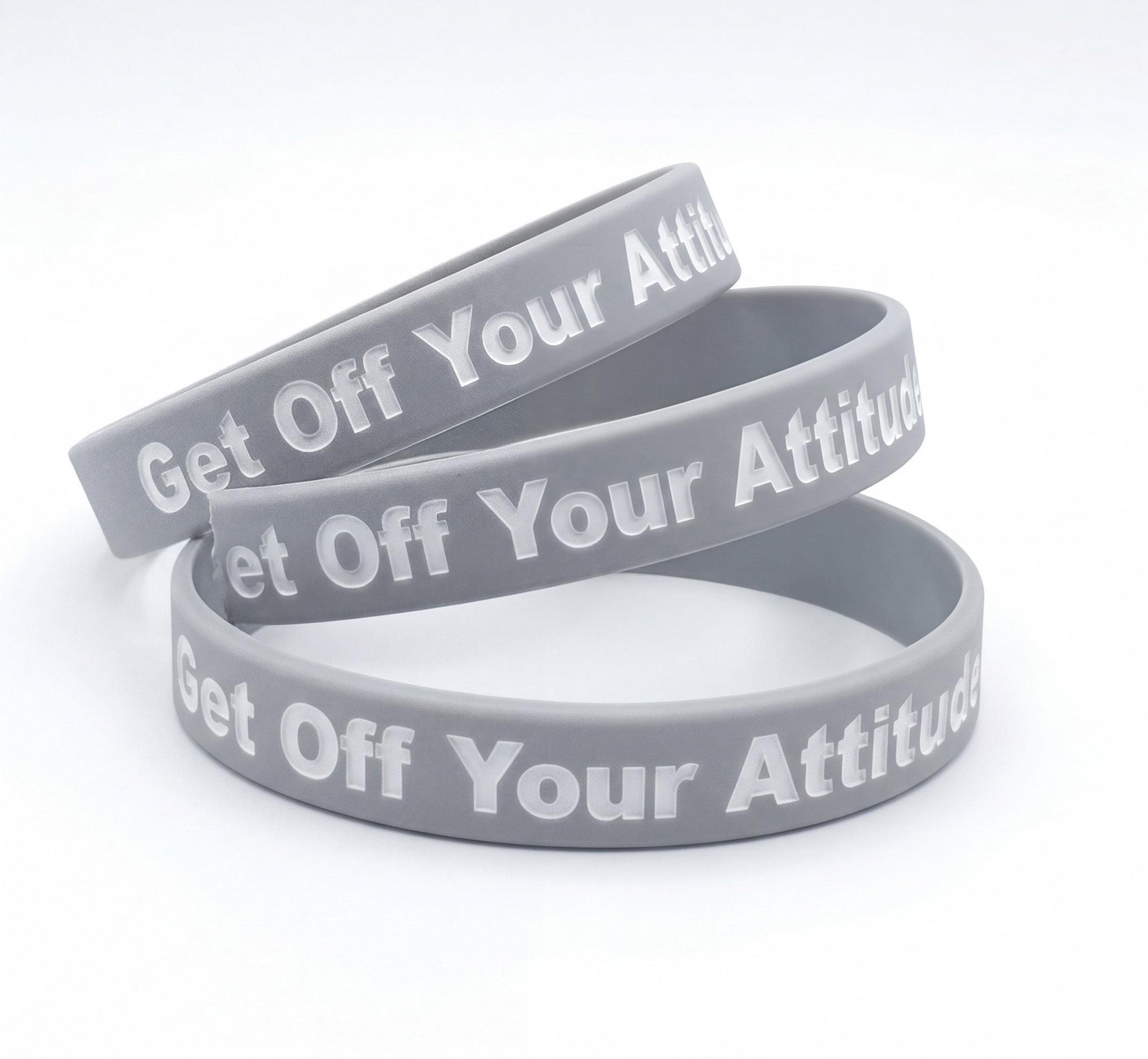 New Get Off Your Attitude Wristband (Light Grey and White) 3 PACK