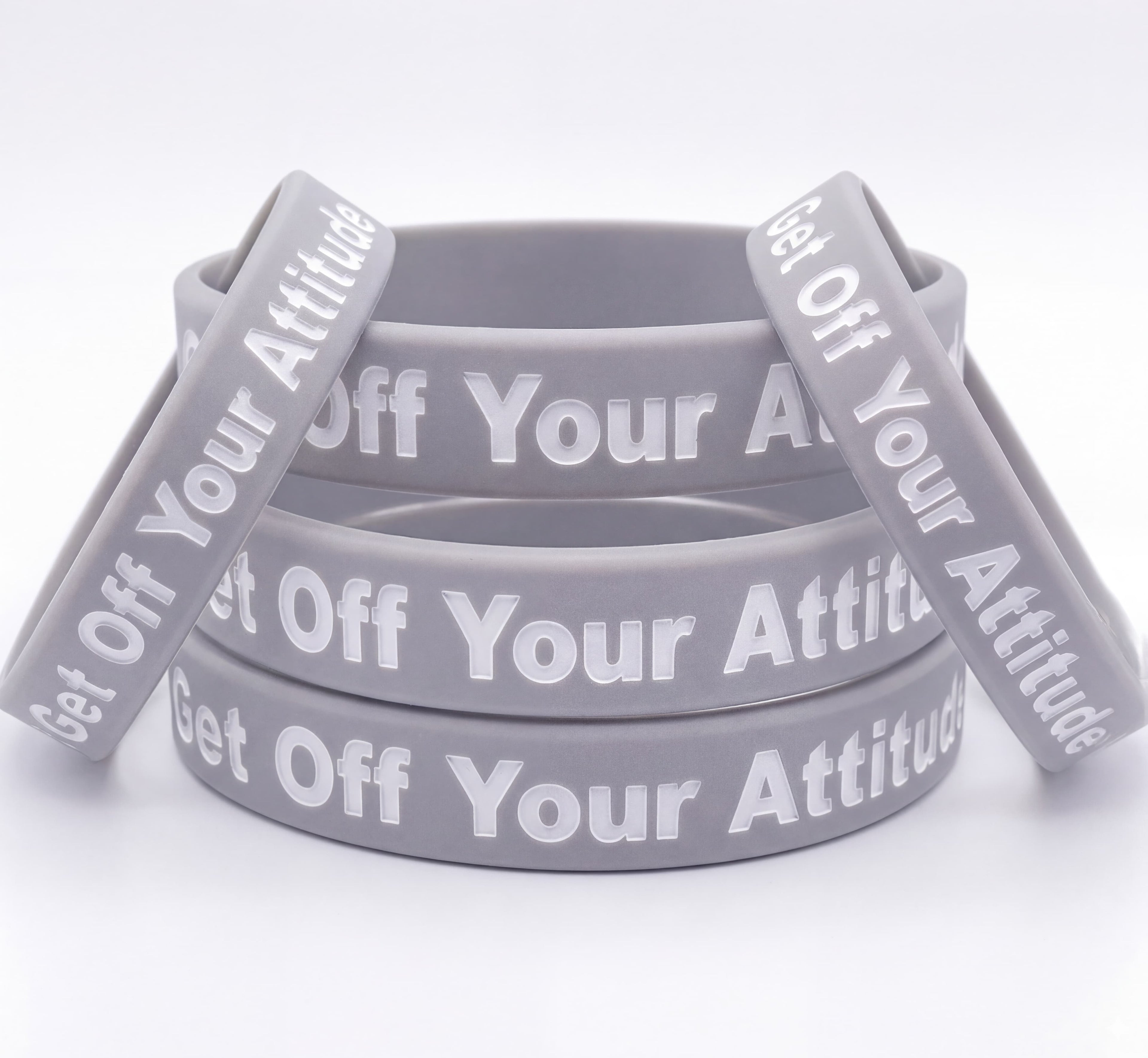 New Get Off Your Attitude Wristband (Light Grey and White) 5 PACK